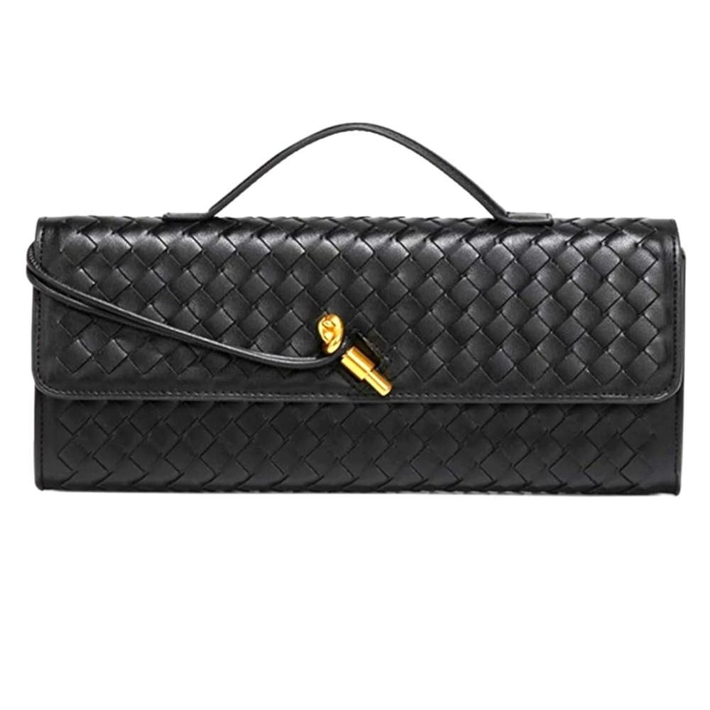 Elegant Black Woven Genuine Leather Clutch